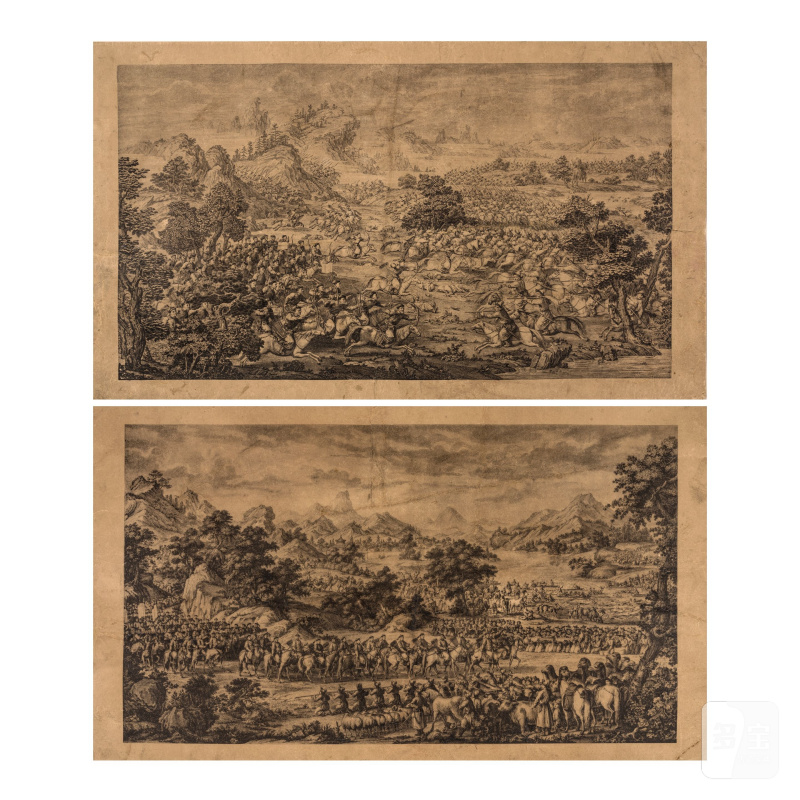佚名　郎世寧乾隆平定西域得勝圖　復印版畫兩幀　鏡框一幅　二十世紀初 | AFTER GIUSEPPE CASTIGLIONE (LANG SHINING) - 图1